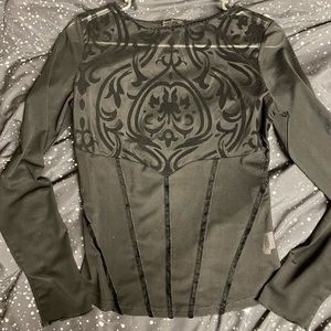 Devil Fashion Mesh Top w/ Velvet Overlay and Piping